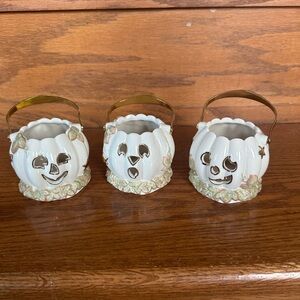 Ceramic Pumpkin Candle Holders - Set of 3